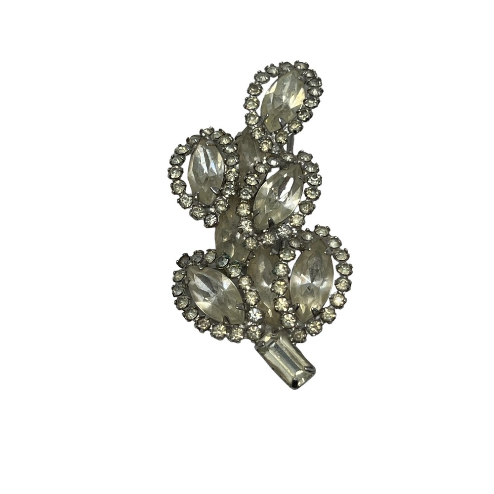 Vintage Weiss Brooch Marquise Round Rhinestones Flower Leaf Pin